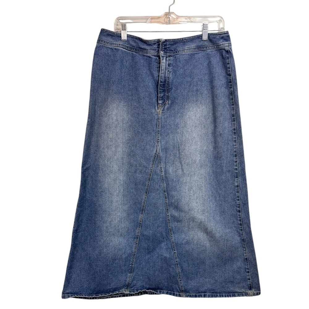 Vintage 90s Y2K Liz Claiborne Size 14 Blue Denim Midi Maxi Skirt Grunge Boho